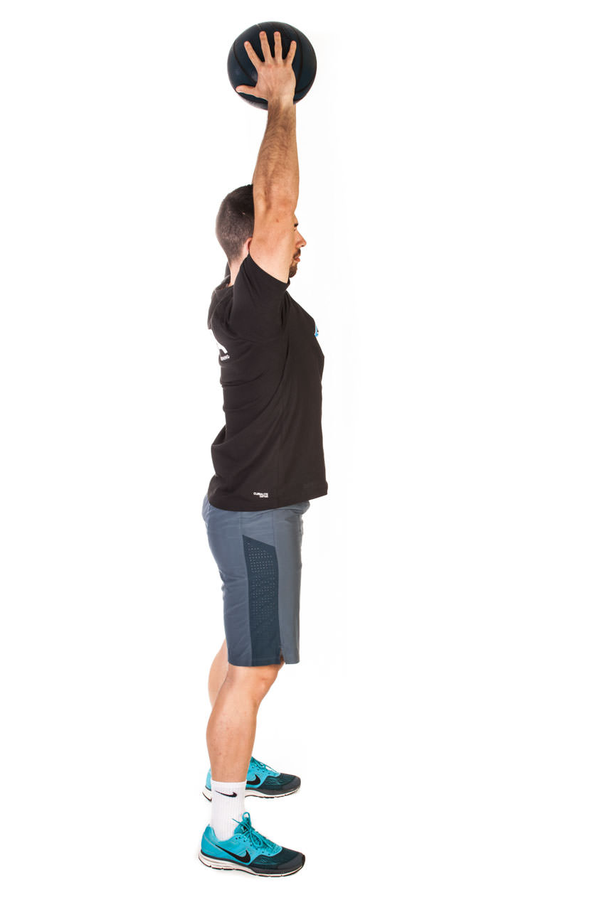 Medicine Ball Lunge to Overhead Press frame #1