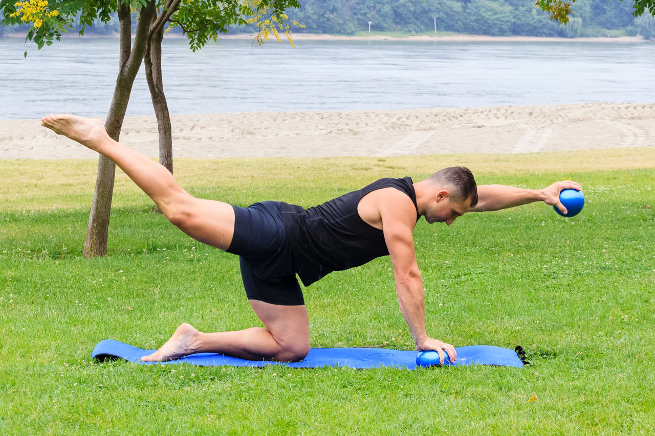 Medicine Ball Opposite Arm and Leg Lift frame #2